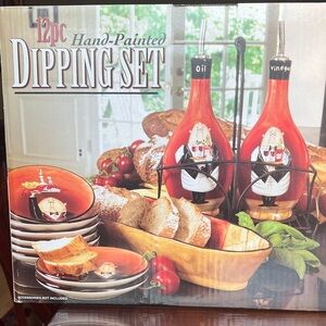 Certified International Red Hand-Painted 12pc Dipping Set Brand New